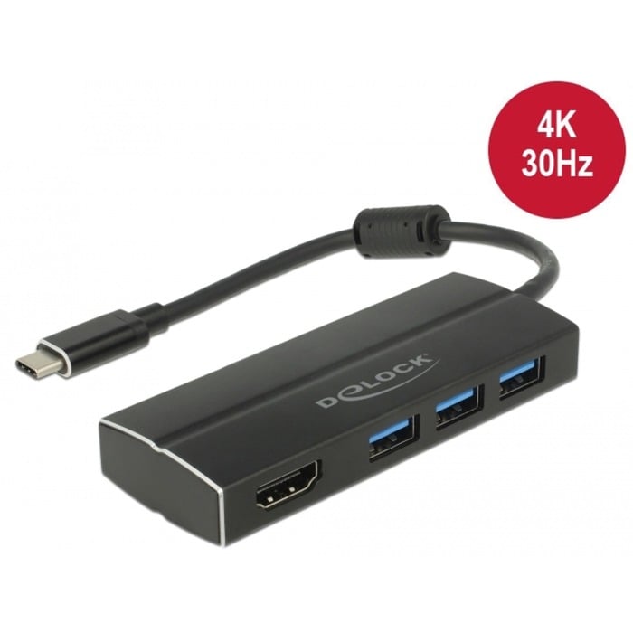 USB 3.2 Gen 1 Hub, USB-C Stecker > 3x USB-A Buchse + HDMI Buchse, USB-Hub von Delock