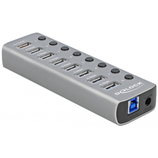 USB 3.2 Gen 1 Hub mit 7 Ports + 1 Schnellladeport + 1 USB-C PD 3.0 Port , USB-Hub von Delock