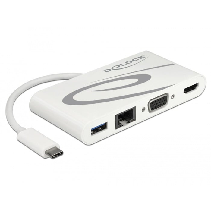 USB Adapter, USB-C Stecker > USB-A + USB-C + HDMI + VGA + RJ-45 Buchse von Delock