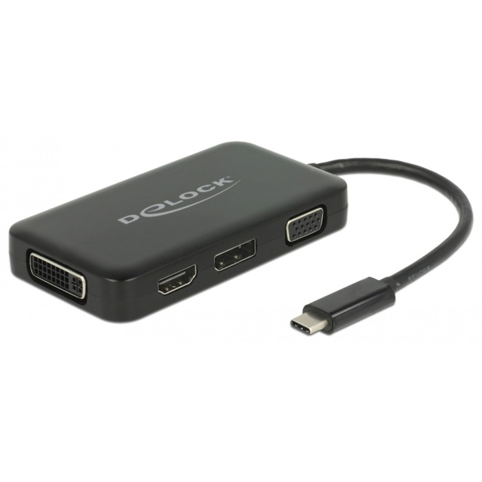 USB Adapter, USB-C Stecker > VGA + HDMI + DVI + DisplayPort Buchse von Delock