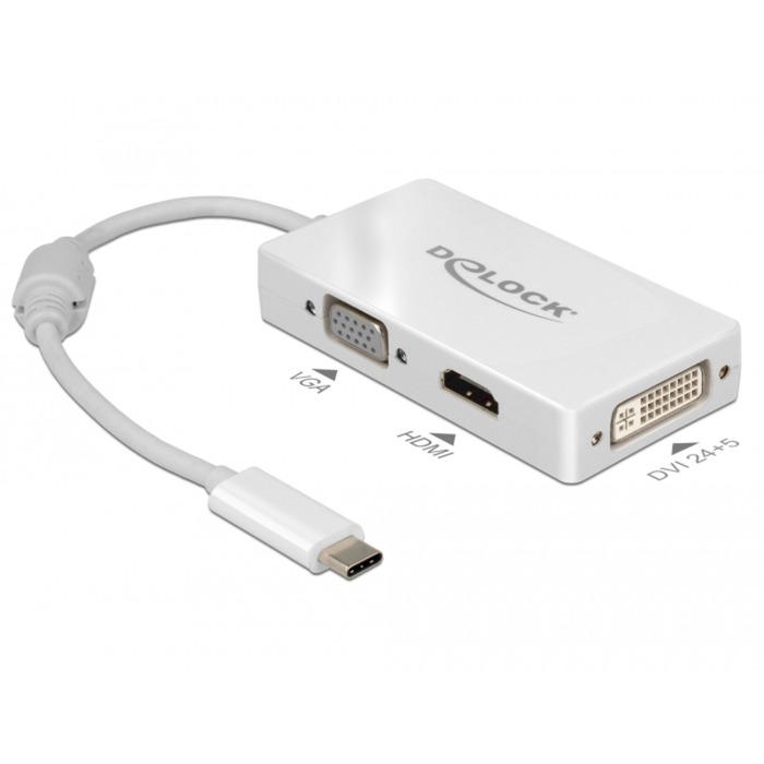USB Adapter, USB-C Stecker > VGA + HDMI + DVI Buchse von Delock