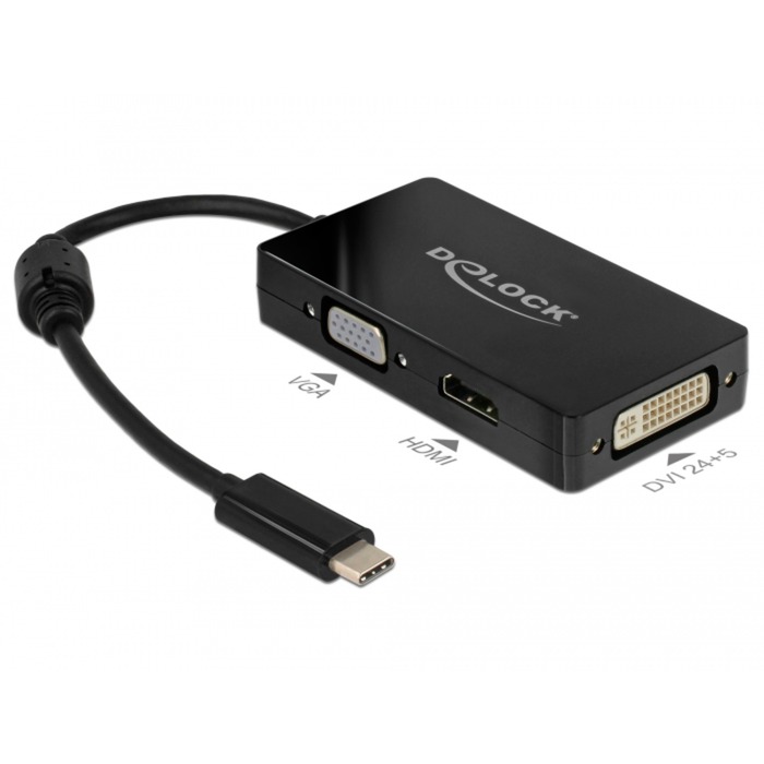 USB Adapter, USB-C Stecker > VGA + HDMI + DVI Buchse von Delock