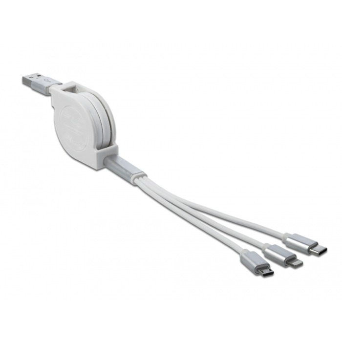 USB Aufrollladekabel, USB-A > Micro-USB + USB-C + Lightning von Delock