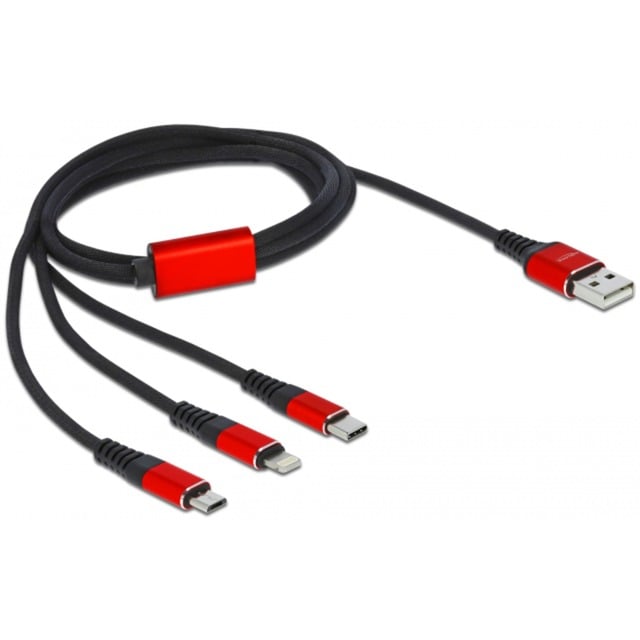 USB Ladekabel, USB-A Stecker > 2x USB-C + Lightning Stecker von Delock