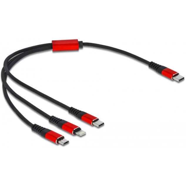 USB Ladekabel, USB-C Stecker > Micro-USB + USB-C + Lightning Stecker von Delock