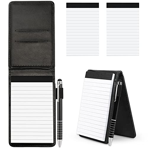 Delsen 4 Stücke Mini Notizblock-Halter-Set A7 Halter Kleine Notizblock Mini Pocket Notizbuch PU Leather Notebook mit Metall Stift und Replacement Notepads für AktivitäTen im Freien von Delsen