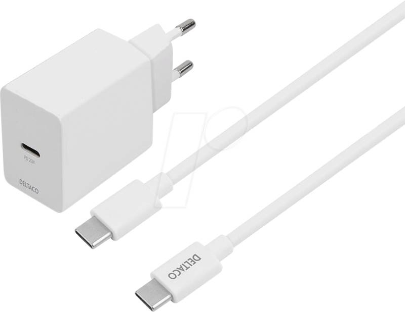 DELTACO AC146 - USB-Ladegerät, 20 W, 1x USB-C (PD), weiß von Deltaco