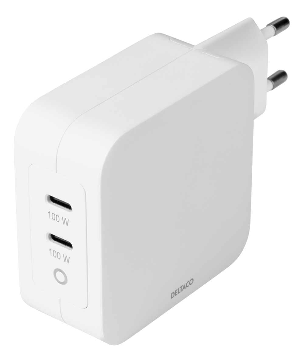 Deltaco PD Ladegerät 100W 2x USB-C Gan weiß (USBC-GAN03) von Deltaco