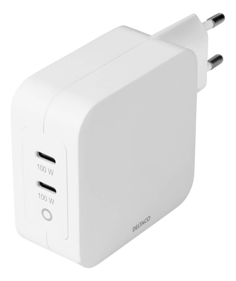 Deltaco PD Ladegerät 100W 2x USB-C Gan weiß (USBC-GAN03) von Deltaco