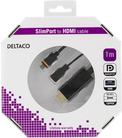 Deltaco SLIM-1002-K Videokabel-Adapter 1 m HDMI + USB Schwarz (SLIM-1002-K) von Deltaco