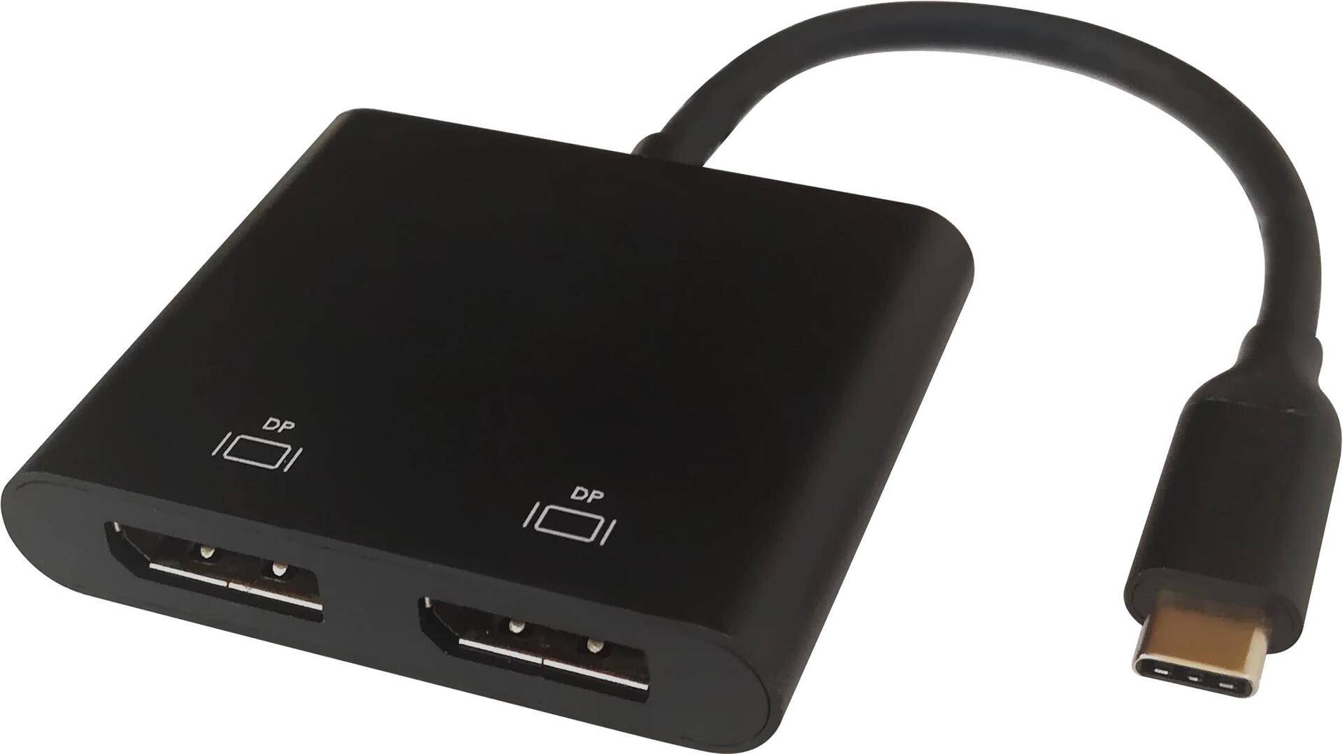 Deltaco USBC-2DP Videokabel-Adapter 0,1 m USB Typ-C 2 x DisplayPort Schwarz (USBC-2DP) von Deltaco