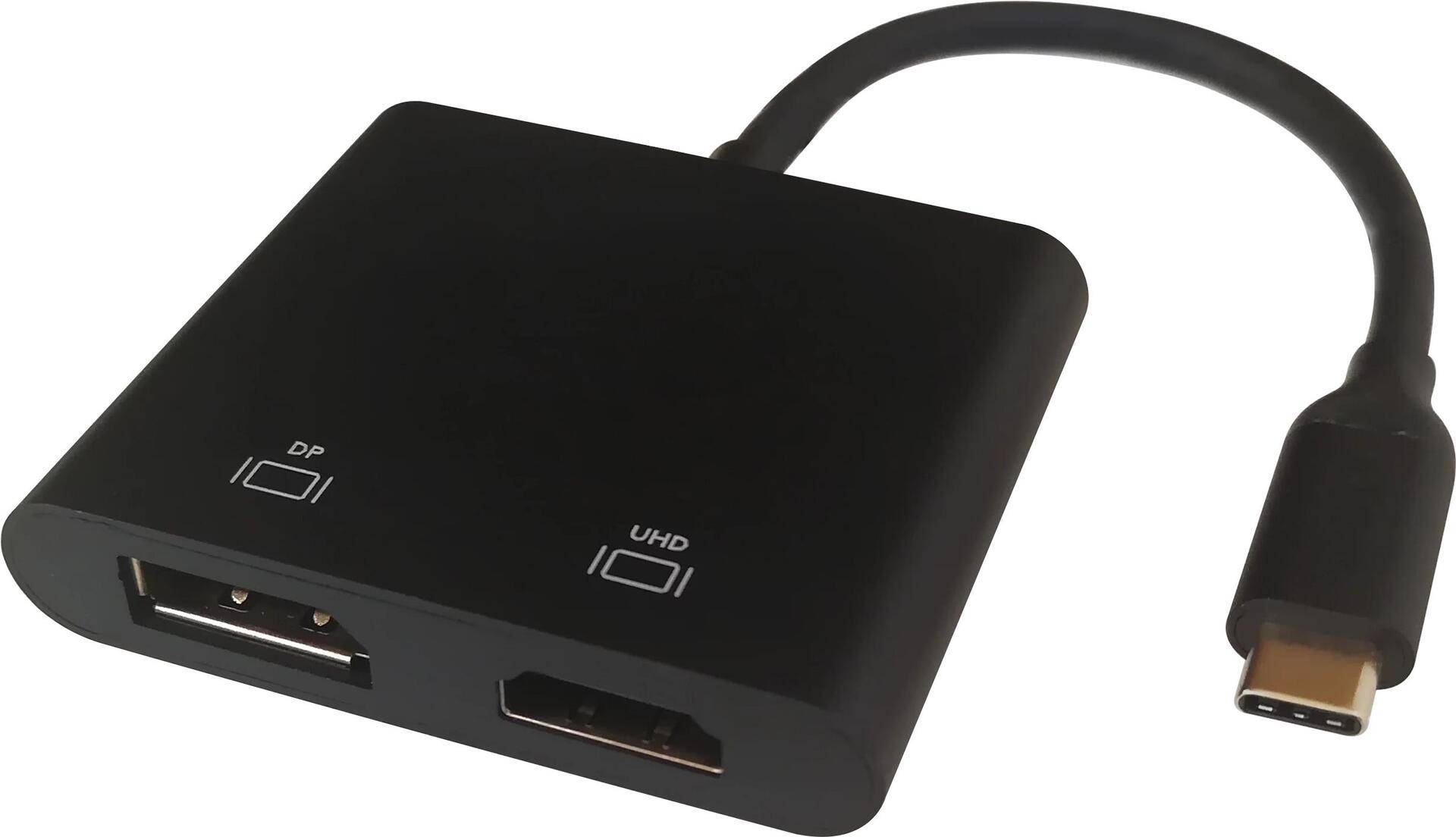 Deltaco USBC-HDDP Videokabel-Adapter 0,1 m USB Typ-C HDMI + DisplayPort Schwarz (USBC-HDDP) von Deltaco