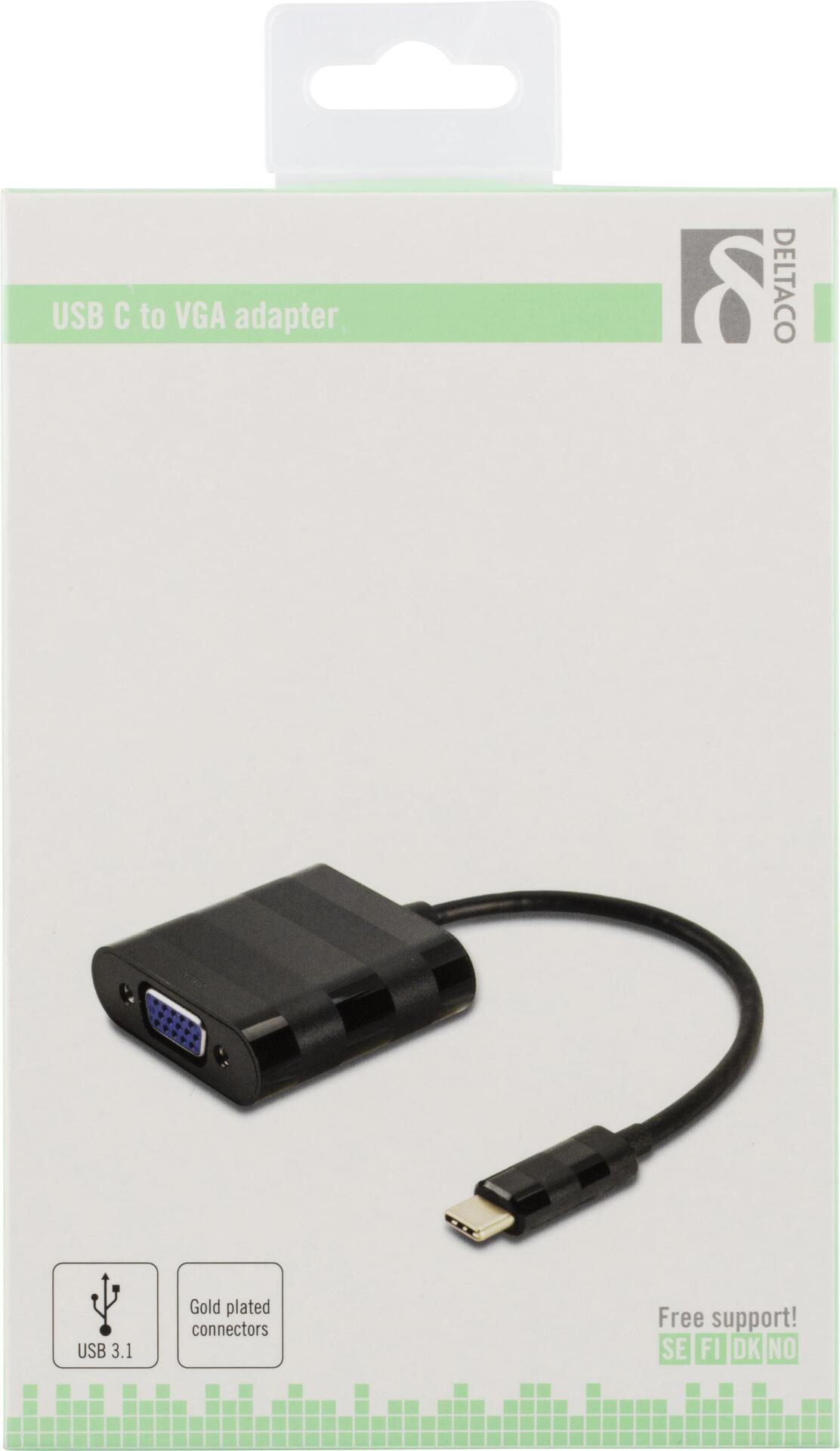 Deltaco USBC-VGA Videokabel-Adapter USB Typ-C VGA (D-Sub) Schwarz (USBC-VGA) von Deltaco