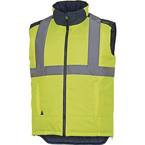 Delta Plus FIDJIHVJM3X HV Winterweste Beidseitig Tragbar aus Oxford Polyester mit PU Beschichtung, Neongelb-Marineblau, 3XL von Deltaplus