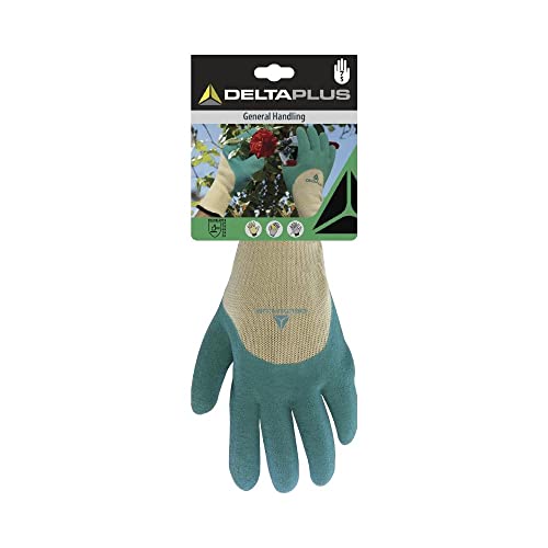 Deltaplus DPVV831VE08 Feinstrickhandschuh Polycotton - Latex- Ganzbeschichtung Auf Handfläche, Fingerspitzen Und Handrückens, Grün, Größe 08 von Deltaplus