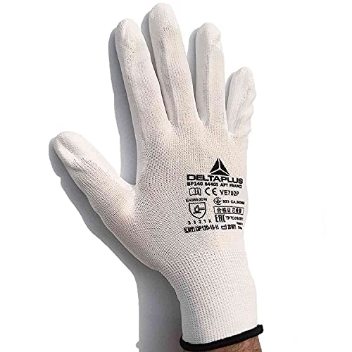 Deltaplus VE702P07 Polyester Feinstrickhandschuh / Handfläche Pu, Weiß, Größe 07 von Deltaplus