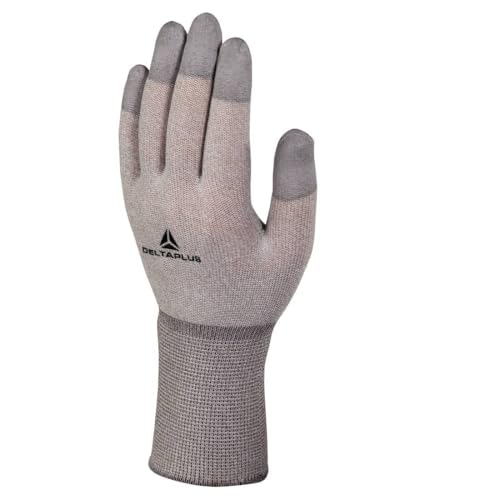 Deltaplus VV792BC08 Antistatischer Kupfer/Polyamid Feinstrickhandschuh - Pu-Beschichtung Fingerspitzen, Rostrot-Grau, Größe 08 von Deltaplus
