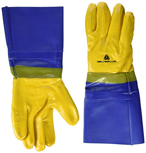 Deltaplus VV911JA10 Nitril-Handschuh - Länge 40 Cm, Blau-Gelb, Größe 10 von Deltaplus