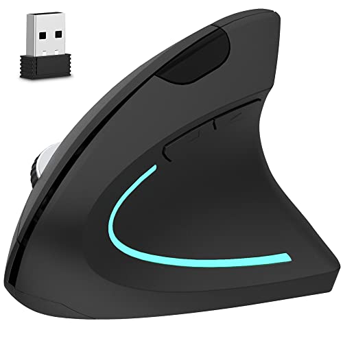 Delton Ergonomische vertikale Maus, 6-Tasten-Design, 2,4 GHz, USB-Unifying-Empfänger, AAA-Batterie, kompatibel mit PC, Mac, Laptop, Chromebook, Schwarz von Delton