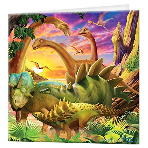 3D LiveLife Grußkarte - Dino Delight von Deluxebase. Bunte Dinosaurier-linsenförmige 3D-Karte für jeden Anlass und jedes Alter. Originalvorlage lizenziert von dem bekannten Künstler Micheal Searle von Deluxebase