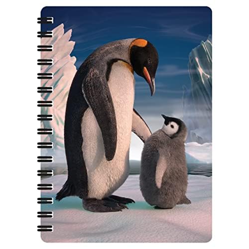 3D LiveLife Jotter - Pinguinsohn von Deluxebase. Linsenförmiges 3D Antartica A6 Spiralblock. Ein liniertes Notizbuch mit Kunstwerken, die vom bekannten Künstler David Penfound lizenziert wurden von Deluxebase