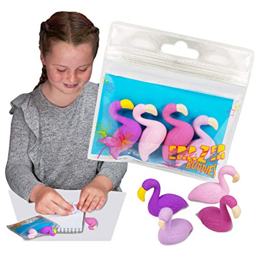 Erazer Buddies Flamingo by Deluxebase. Flamingo Erasers and Novelty Stationery for Girls and Boys Colourful Eraser Set Ideal for Office and School Supplies von Deluxebase
