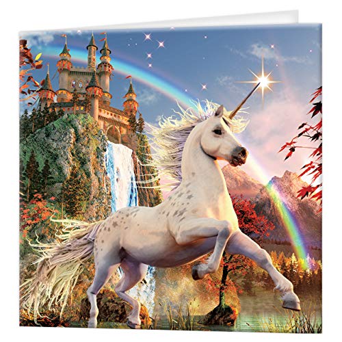 Gruß-Karte 3D LiveLife - Unicorn Evening Star, bunte Karte Unicorn Lenticulars 3D von Deluxebase, während irgendeiner Gelegenheit und Alters. Originalvorlage genehmigt vom bekannten Künstler, David Pe von Deluxebase