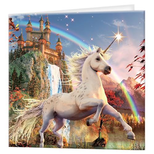 Gruß-Karte 3D LiveLife - Unicorn Evening Star, bunte Karte Unicorn Lenticulars 3D von Deluxebase, während irgendeiner Gelegenheit und Alters. Originalvorlage genehmigt vom bekannten Künstler, David Pe von Deluxebase