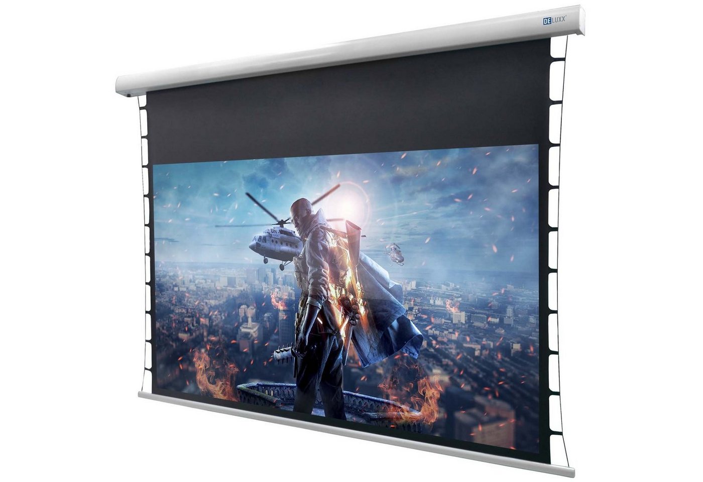 Deluxx Cinema Tension – DARKVISION Motorleinwand (354 x 199cm, 16:9, Gain 0,8) von Deluxx