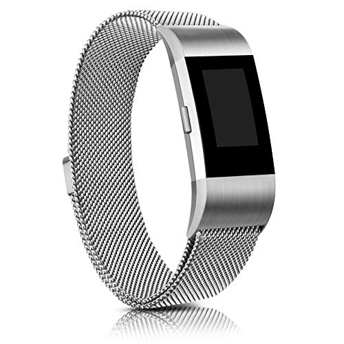 Demark Kompatibel für Fitbit Charge 2 Armband, Edelstahl Magnetschloss Ersatzarmbänder Kompatibel für Fitbit Charge 2, Männer Frauen (Silber, Small) von Demark