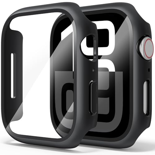 Hartschalen-Schutzhülle, kompatibel mit Apple Watch Serie 10, 42 mm, ultradünn, vollständige Abdeckung, PC-Abdeckung für iWatch (Schwarz/Schwarz, 42 mm für Apple Watch 10), 2 Stück von Demark