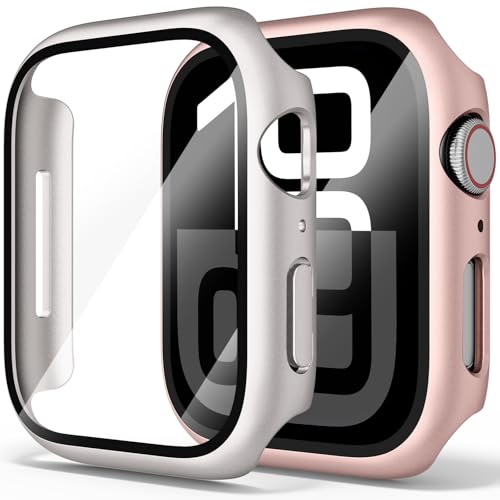 Hartschalen-Schutzhülle, kompatibel mit Apple Watch Serie 10, 46 mm, Anti-Drop, ultradünn, vollständige Abdeckung, PC-Abdeckung für iWatch (Roségold/Sternenlicht, 46 mm für Apple Watch 10), 2 Stück von Demark