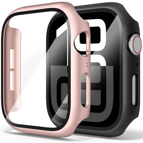 Hartschalen-Schutzhülle, kompatibel mit Apple Watch Serie 10, 46 mm, Anti-Drop, ultradünn, vollständige Abdeckung, PC-Abdeckung für iWatch (Schwarz/Roségold, 46 mm für Apple Watch 10), 2 Stück von Demark