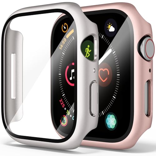 Hartschalen-Schutzhülle mit gehärtetem Glas für Apple Watch Serie 3 Serie 2 42 mm, ultradünne PC-iWatch-Schutzhülle (Roségold/Sternenlicht, 42 mm für Serie 3/2/1), 2 Stück von Demark