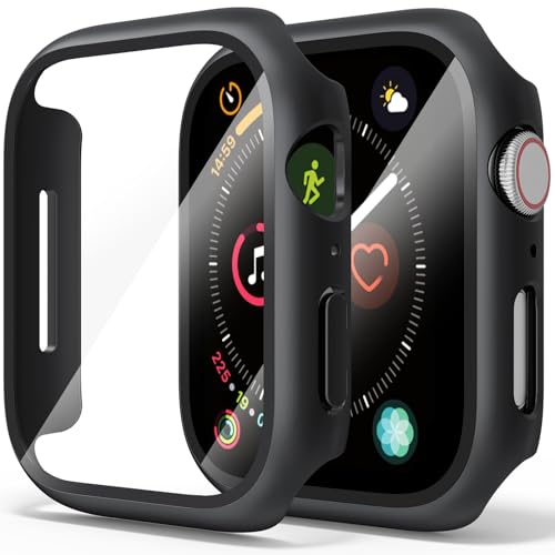 Hartschalen-Schutzhülle mit gehärtetem Glas für Apple Watch Serie 3 Serie 2 42 mm, ultradünne PC-iWatch-Schutzhülle (schwarz/schwarz, 42 mm für Serie 3/2/1), 2 Stück von Demark
