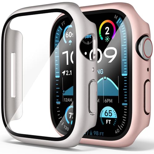 Hartschalen-Schutzhülle mit gehärtetem Glas für Apple Watch Ultra 2 (veröffentlicht im Jahr 2023) / Ultra 49 mm, ultradünne PC-iWatch-Schutzhülle (Roségold/Sternenlicht, 49 mm für Ultra 2/Ultra), 2 von Demark