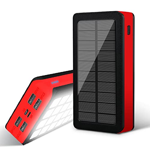 Solar-Powerbank, 4 USB-Anschlüsse, 2 Lademodi, 32 LEDs, Schwarz + Rot, 3 Lichtmodi, Powerbank, sicheres Laden für Erkundungen Beleuchtungszubehör von Demeras