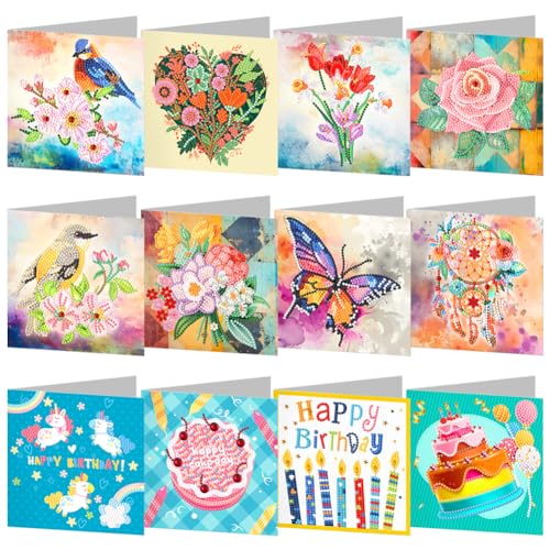 Demiawaking 12Pcs DIY 5D Diamond Painting Grußkarte Diamant Malerei Karten Geburtstag Karte Weihnachtskarte Geschenkkarte mit Umschlag fuer Weihnachten Thanksgiving von Demiawaking