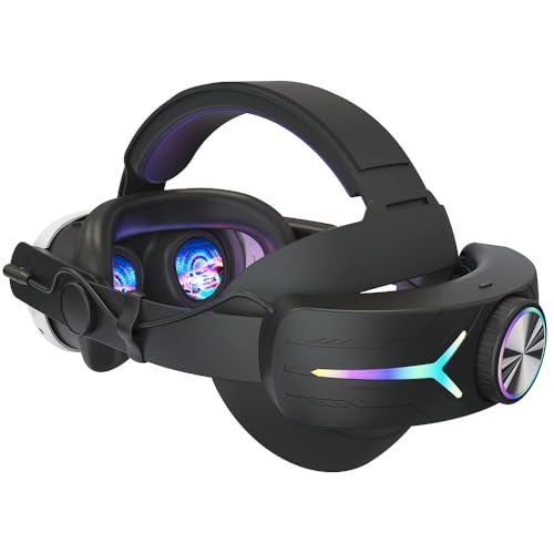 Head Strap for Quest 3, Verstellbar VR-Ersatzgurt mit RGB LED, wiederaufladbar 8000 mAh Akku, reduziert Gesichtsdruck für Quest 3 VR Gaming Headset, Ersatz Elite Strap Quest 3 Zubehör (Schwarz) von Demiawaking