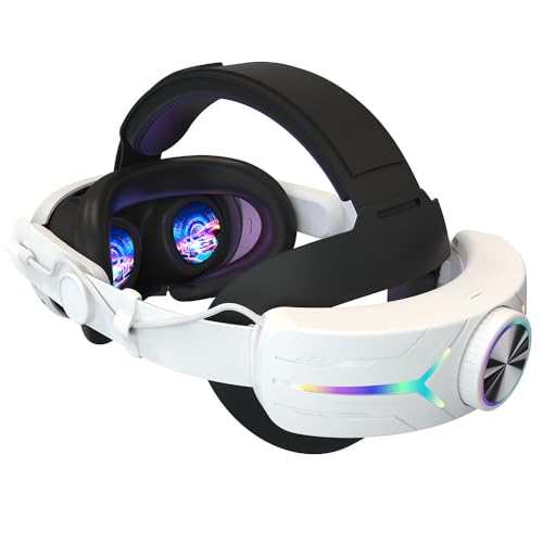 Head Strap for Quest 3, Verstellbar VR-Ersatzgurt mit RGB LED, wiederaufladbar 8000 mAh Akku, reduziert Gesichtsdruck für Quest 3 VR Gaming Headset, Ersatz Elite Strap Quest 3 Zubehör (Schwarz-Weiss) von Demiawaking