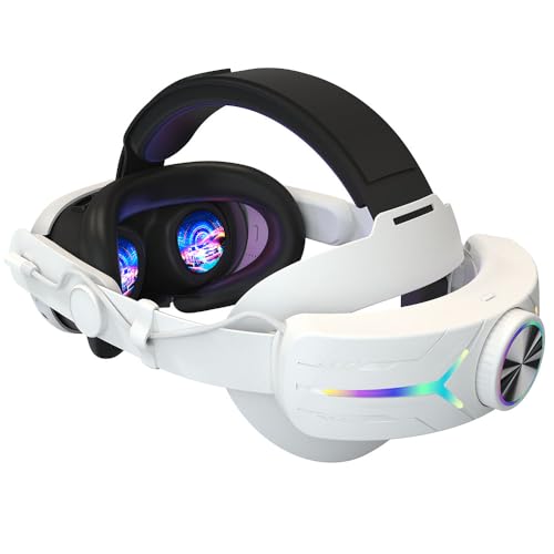 Head Strap for Quest 3, Verstellbar VR-Ersatzgurt mit RGB LED, wiederaufladbar 8000 mAh Akku, reduziert Gesichtsdruck für Quest 3 VR Gaming Headset, Ersatz Elite Strap Quest 3 Zubehör (Weiss) von Demiawaking