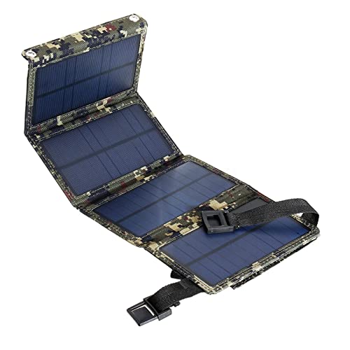 Tragbar IP65 Wasserdicht USB 20W 5V Solarpanel Zellen faltbar Outdoor Handy Ladegerät Solar Ladegerät für Camping Wandern mit Karabiner Solarladegerät (Camouflage) von Demiawaking