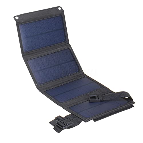 Tragbar IP65 Wasserdicht USB 20W 5V Solarpanel Zellen faltbar Outdoor Handy Ladegerät Solar Ladegerät für Camping Wandern mit Karabiner Solarladegerät (Schwarz) von Demiawaking