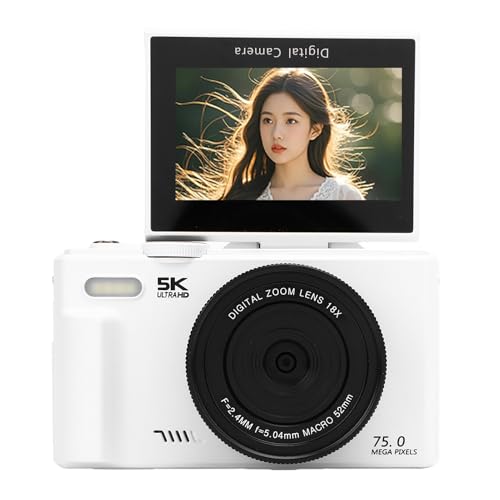 5K Digitalkamera, 75MP Digitalkameras für die Fotografie mit 18 -facher Zoom, Autofokus -Vlogging -Kamera mit 3 Zoll 180 ° Flip -Bildschirm für die Fotografie (64GB) von Denash