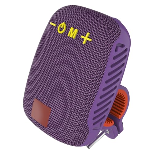Denash Fahrrad-Lautsprecher, IPX5 Wasserdicht, über USB Wiederaufladbar, FM-Radio, Tragbarer Lenkerlautsprecher mit Speicherkartensteckplatz, Zum Radfahren (Purple) von Denash
