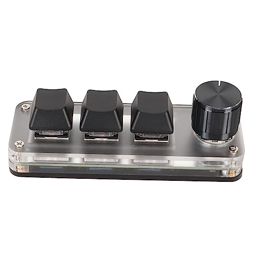 Denash PC-Tastatur, Benutzerdefinierte Funktionen, Blauer Schalter, Allgemeiner Plug-and-Play-USB-Tastatur mit 3 Tasten, Typ C, Kabelgebundene Verbindung, Programmierbar mit Drehknopf von Denash