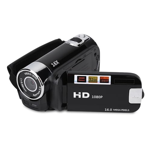 Digitalkamera, Tragbarer Digitaler Full-HD-Rotations-Camcorder, 16-Fach-Zoom-Video-DV-Kamera mit Akku mit Großer Kapazität für die Fotografie (Black) von Denash