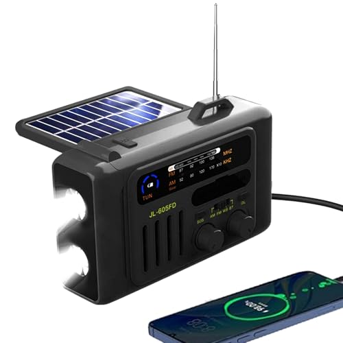 Handcrank -Notfunk, AM/FM NOAA Tragbares Wetterradio, Solar Radio mit Telefonladegerät, SOS Alarm, LED -Taschenlampe für Notfall (Black) von Denash