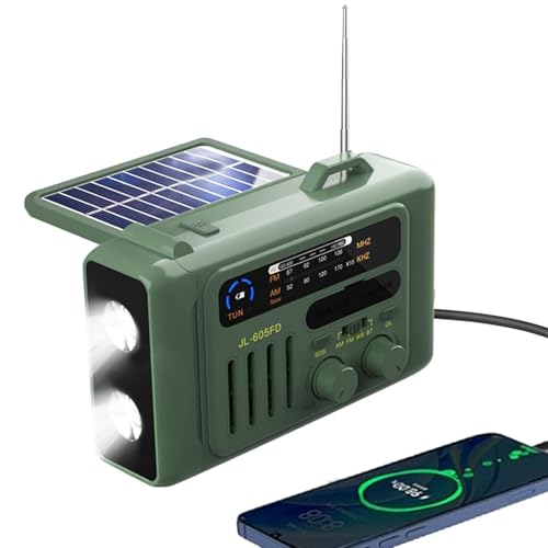 Handcrank -Notfunk, AM/FM NOAA Tragbares Wetterradio, Solar Radio mit Telefonladegerät, SOS Alarm, LED -Taschenlampe für Notfall (OD grün) von Denash