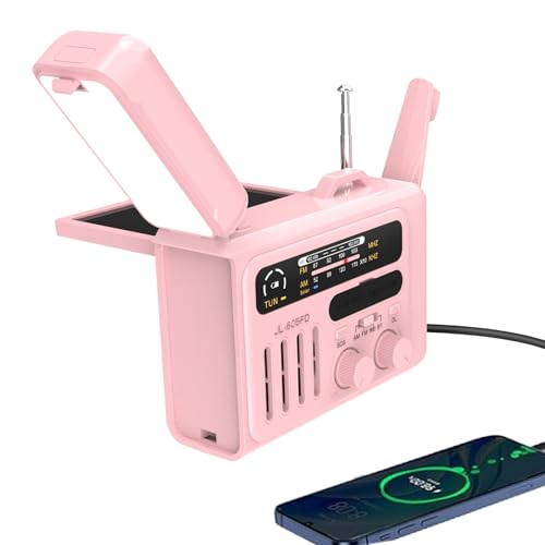 Handcrank -Notfunk, AM/FM NOAA Tragbares Wetterradio, Solar Radio mit Telefonladegerät, SOS Alarm, LED -Taschenlampe für Notfall (PINK) von Denash